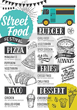 Street food menu, design template.