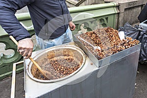 Street food roast peanut and almond on Westminister Bridge London England