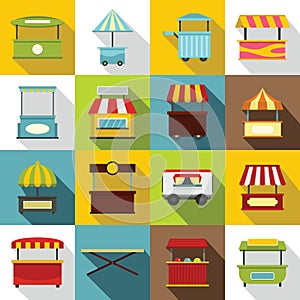 Street food truck icons set, flat style