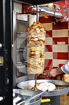 About street food in Turkey doner kebab is always preferable, chicken doner kebab in a restaurant in Turkey Istanbul