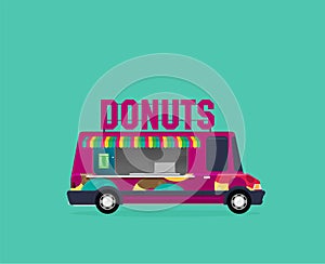 Street food van. Fast food delivery in flat style isolated on color background