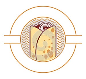 Street food vector logo design concept with the donair, kebab or poutine. photo