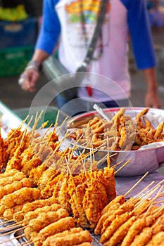 Street Food, Vendors selling various food stalls along the roads in Thailand photo