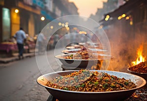 Street Food Vendors at Twilight photo