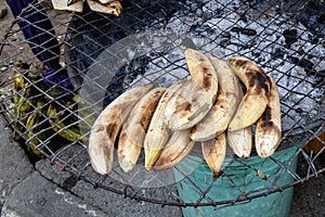 Street foods in Lagos Nigeria; Bole otherwise known as roasted plantain