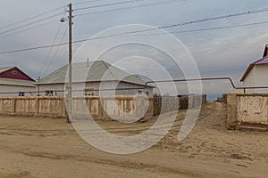 Street in former Aral Sea port town Moynaq Mo ynoq or Muynak , Uzbekist