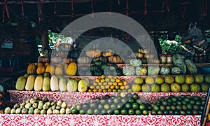 Street fruit and vegetable market-Fresh seasonal fruits and vegetables