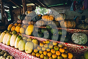 Street fruit and vegetable market-Fresh seasonal fruits and vegetables