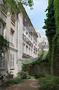 Street and garden in the Marais district