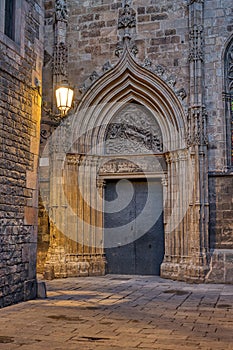 Street in the Gothic Quarter in Barcelona at twilight