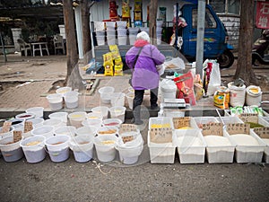 Street grocery with many kind of dry herb