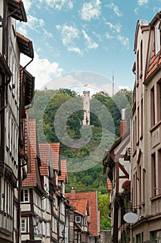 Street with half-timbered houses in German town