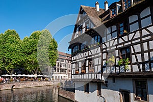 Street with half-timbered medieval houses in Strasbourg, Alsace, France