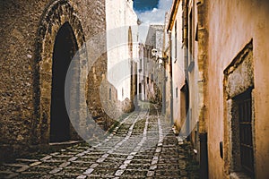 The street of historic Erice city in Sicily, Italy