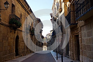 Street with historical stone houses in Labastida in basque country