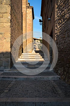 Street of the historical village of Mora de Rubielos, Teruel, Spain