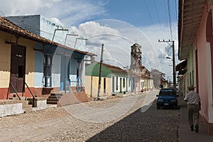 Street houses architecture in residential area in Trinidad, Cuba