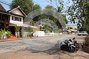 street and houses in luang prabang (laos)