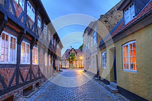 Street and houses in Ribe town, Denmark - HDR