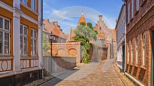 Street and houses in Ribe town, Denmark