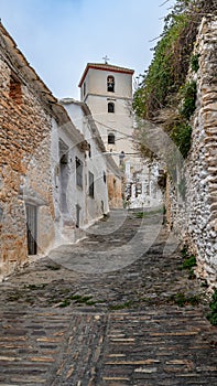 Street and houses in the town of Bubion, in the Alpujarra of Granada, in Andalusia, Spain.