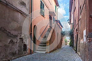 Street and houses of Tuscania, Italy
