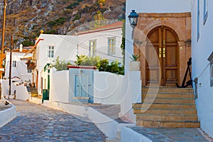 Street in Hydra Island in Greece in Saronikos Gulf photo