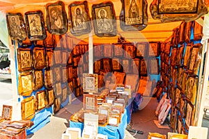 Street icon shop in the town of Leskovac in Serbia