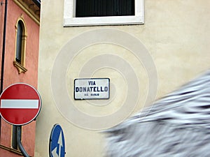 Street indicative sign in Padova Italy and traffic signs Europe