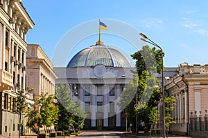 The street in Kiev, on which the Ukrainian parliament is located, Verkhovna Rada, the legislative branch of Ukraine photo