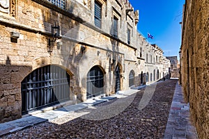 The Street of the Knights, the most famous street in Rhodes old town, Rhodes island, Greece. The Street of the Knights in Rhodes