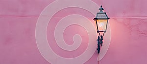 A street lamp against a pink wall