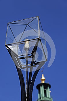 street lamp with glass cube in Stockholm
