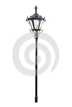 Street lamp isolated on white background. Lamp post street road light pole. Lamp post isolated on white background