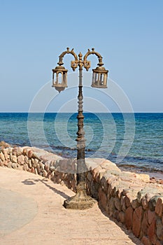Street lamp near the sea in Dahab