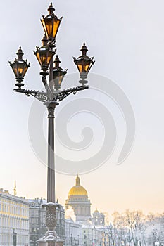 Street lamp on Palace Square in St. Petersburg on the background