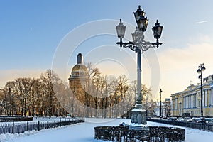 Street lamp on Senate square in winter. Saint Petersburg. Russia