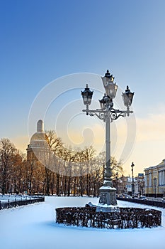 Street lamp on Senate square in winter. Saint Petersburg. Russia