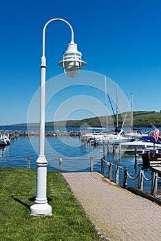 Street lamp on the shore of the marina