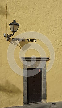 street lamp on the church's wall, Las Palmas, Canary islands
