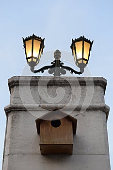 Street lamps at the entrance to the territory of state institutions on the street Hyukyumet Konagi in the urban district of Fatih.