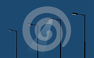 street lamps with the light spots  vector illustration  only one spot is lighting