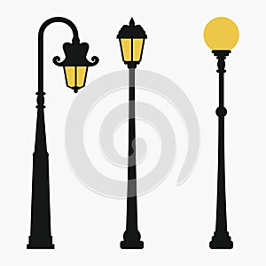 Street lamps set. Vintage city lantern. Vector illustration.