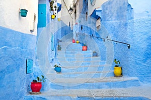 Street landscape of the of old historical medieval city Ð¡hefchaouen in Morocco