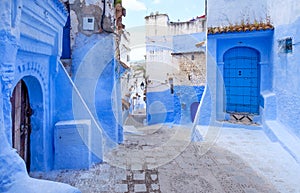 Street landscape of the of old historical medieval city Ð¡hefchaouen in Morocco