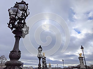 Street lantern of the bridge Alexander III, Paris, France