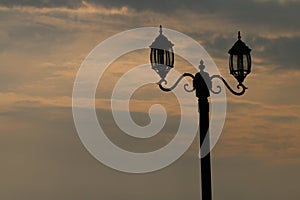 Street lantern lamp at sunset