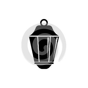 Street Lantern, Old Pendant Light Lamp. Flat Vector Icon illustration. Simple black symbol on white background. Street Lantern,