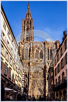 Street leading to the Cathedral in Strasbourg, France