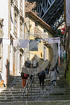 Street life in Ribeira district, Porto, Portugal